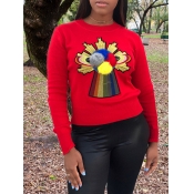 Lovely Casual Print Fur Ball Decoration Red Sweate