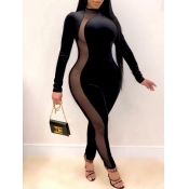 Lovely Sportswear Patchwork Skinny Black One-piece