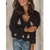 LW Casual Christmas Day V Neck Black Sweater