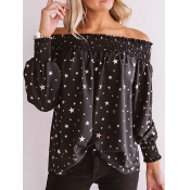 Lovely Stylish Puffed Sleeve Star Print Black Blou