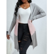 Lovely Trendy Hooded Collar Patchwork Pink Cardiga