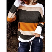 Lovely Sweet Striped Patchwork Black Sweater