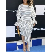 Lovely Stylish Striped Flare Sleeve Black Knee Len