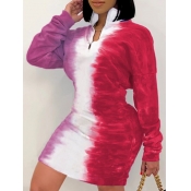 Lovely Stylish Turndown Collar Tie-dye Zipper Desi