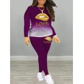 LW Gradient Lip Letter Print Pants Set