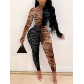 Lovely Trendy O Neck Striped Print Patchwork Black