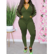 Lovely Sportswear Print Stitching Army Green Two P