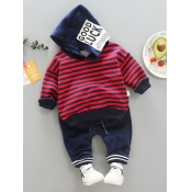 Lovely Leisure Hooded Collar Striped Red Boy Two-p