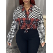 LW Casual Plaid Print Patchwork Red Blouse