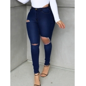 Lovely Street Hollow-out Deep Blue Jeans