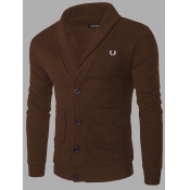 Lovely Trendy Buttons Design Coffee Men Sweater