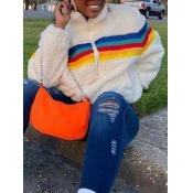 Lovely Street Rainbow Print Patchwork White Faux F