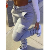Lovely Casual Side Pocket Drawstring Grey Plus Siz