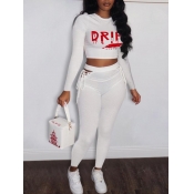 Lovely Casual Letter Print Lace-up Hollow-out Whit