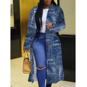 LW Imitation Denim Turndown Collar Trench Coat
