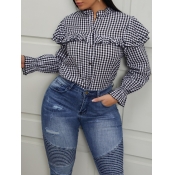LW Stylish Grid Print Flounce Design Black And Whi