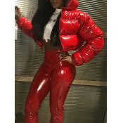LW BASICS Turndown Collar Zipper Design Leather Pa