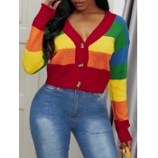 Lovely Sweet V Neck Rainbow Striped Orange Red Car
