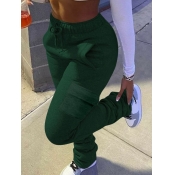 Lovely Casual Side Pocket Green Plus Size Pants