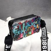 LW Faux Leather Graffiti Print Crossbody Bag