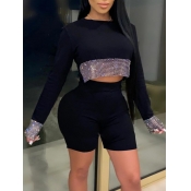 Lovely Chic O Neck Mesh Patchwork Black T-shirt
