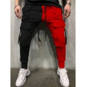 Lovely Men Casual Mid Elastic Patchwork Black Pant