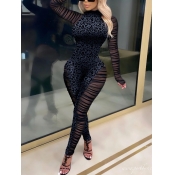 Lovely Sexy Leopard Print Mesh Patchwork Black One