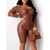 Lovely Street Bateau Neck Zipper Design Coffee One