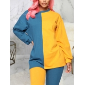 Lovely Casual O Neck Patchwork Yellow Sleepwear