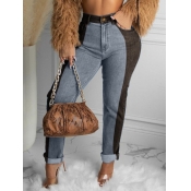 Lovely Casual High-waisted Patchwork Blue Jeans