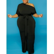Lovely Casual Drawstring Black Plus Size One-piece