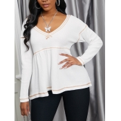 LW Casual V Neck Loose Fold Design White T-shirt