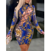 Lovely Sexy Floral Print Bandage Hollow-out Design