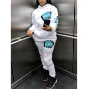 LW Letter Print Kangaroo Pocket Tracksuit Set