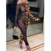 Lovely Sexy Leopard Print Mesh Patchwork Lace-up B
