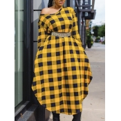 Lovely Casual Plaid Print Patchwork Asymmetrical Y