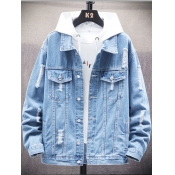 Lovely Casual Hooded Collar Patchwork Baby Blue Me