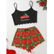 Lovely Trendy Christmas Day Plaid Print Red Sleepw