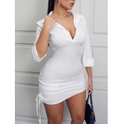 Lovely Casual Turndown Collar Drawstring White Min