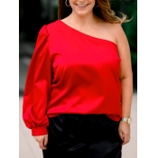 LW BASICS Plus Size One Shoulder Puff Sleeve Blous