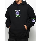 Lovely Casual Hooded Collar Floral Print Black Men
