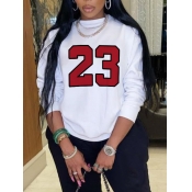 Lovely Casual O Neck Print Patchwork White Hoodie