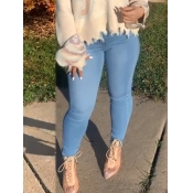 Lovely Trendy High-waisted Elastic Baby Blue Jeans