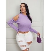 Lovely Sweet O Neck Hollow-out Purple Sweater