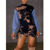 Lovely Casual Half A Turtleneck Print Patchwork Bl