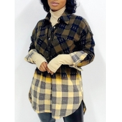 Lovely Casual Plaid Print Patchwork Green Blouse