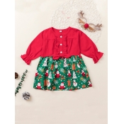 Lovely Sweet O Neck Christmas Elements Print Red K