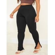 Lovely Casual Elastic Waist Side Split Black Pants