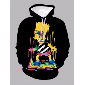 Lovely Street Hooded Collar Cartoon Print Black Bo