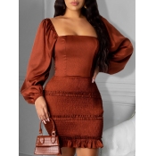 Lovely Sweet Square Collar Backless Brown Mini Dre